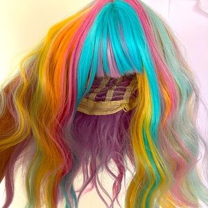 rainbow lob wig with bangs